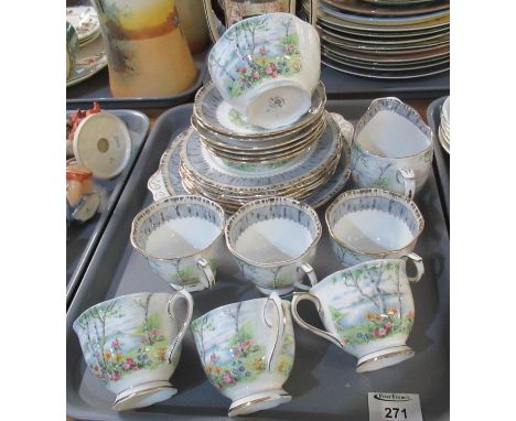 Tray of Royal Albert fine bone china 'Silver Birch' part tea ware to include six cups and saucers, six side plates, sandwich 