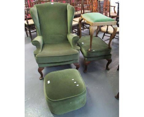 Collection of Parker Knoll furnishing items to include wing back chair, stools, and a pouffe. (4)(B.P. 21% + VAT) 