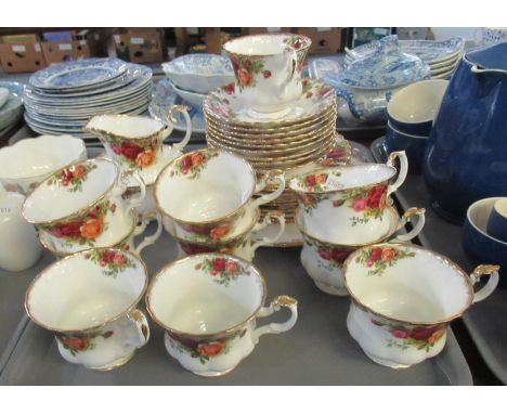 Tray of Royal Albert 'Old Country Roses' part tea ware to include: ten tea cups with nine saucers and nine side plates, sandw