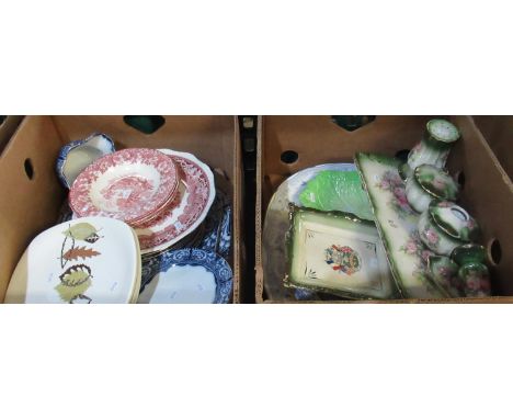 Two boxes of assorted china to include four TG Green & co. Central Park square shaped plates, Masons Vista plate, Burleigh wa