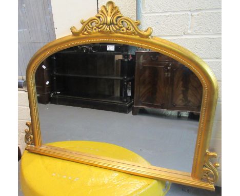 19th century style gilt framed over mantel mirror with foliate cresting and beaded decoration. 125 x 94cm approx.(B.P. 21% + 