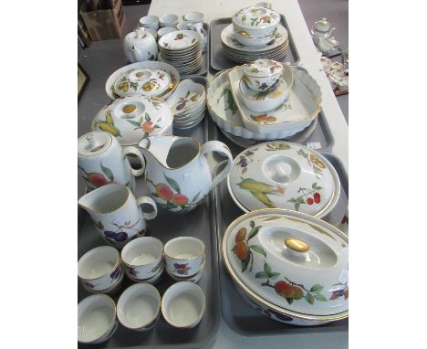 Six trays of Royal Worcester Evesham design tea and dinner ware items to include cups, saucers teapots, casserole dishes, tur