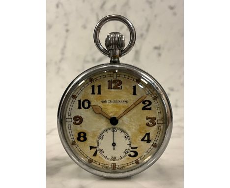 Jaeger-LeCoultre - a military issue world war II GSTP open face pocket watch, luminous and black Arabic numerals, minute trac