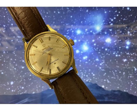 Omega - 167.005 Constellation chronometer automatic gold plated wristwatch, silvered dial, block baton markers, centre second