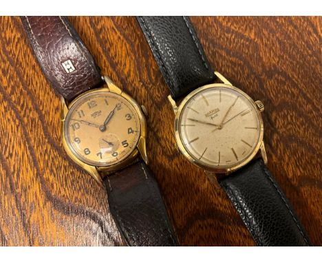 Roamer - a vintage 1940s Roamer Sport rolled gold wristwatch, copper tone dial, raised Arabic numerals, subsidiary seconds, m