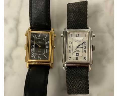 A Rotary Elite gold plated wristwatch, ref 10832, Reversible Revolving twin Faced dials in textured graphite grey and white, 
