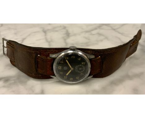 A World War II period HFB wristwatch, 28mm case with black dial, Arabic numerals, subsidiary seconds, luminous hands, signed 