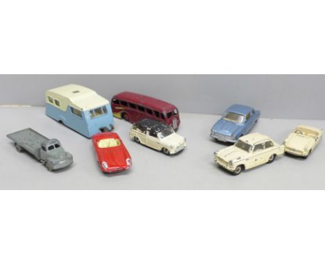 Eight vintage Dinky Toys including E-Type Jaguar and MG-B 