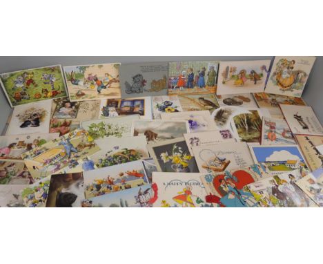 A collection of vintage postcards and greetings cards 