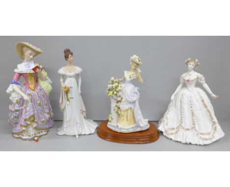 Four figures; Royal Worcester Sweetest Valentine, two Franklin Mint, one ‘Arabella’, by the Georgette Heyer Estate and one V&