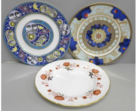 Two limited edition Millennium commemorative plates, Spode and Royal Worcester and a Royal Crown Derby plate, Derby second qu