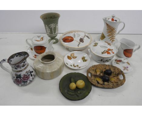 Two L Hayes stoneware pottery vases, a Wedgwood green Jasperware vase, Royal Worcester tablewares and other decorative china,