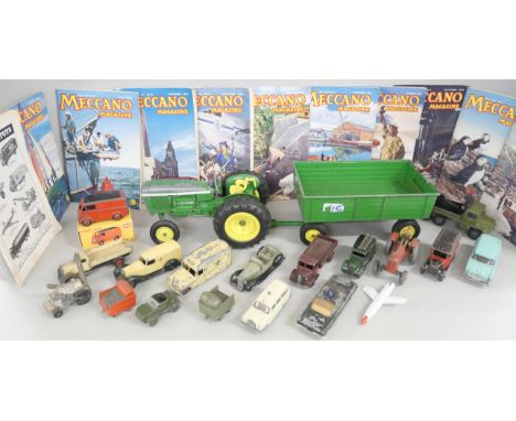 A mixture of loose early Dinky toys, eleven it total including a Siku early ambulance, Landstar Police car, a Bemrose militar