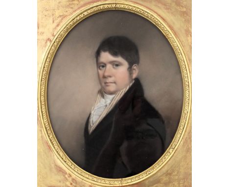 19thC British School. Half length portrait of a gentleman, pastel, 25.5cm x 21cm. Label verso The Fine Art Military and Sport