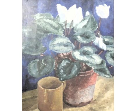 K. Tyson (20thC). Cyclamen, oil, signed and titled verso.