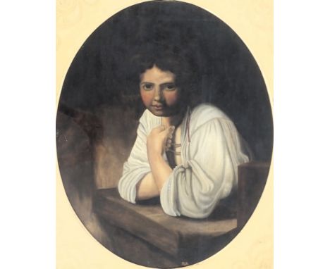 R.L.S. (19thC). Portrait of a Youth, oil, initialled, 62cm x 49cm. Ornate gilt framed in mahogany slip frame.