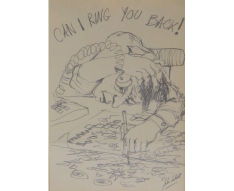John Luce Lockett (1952-2014). Can I ring you back, pencil, signed, 29cm x 20cm.