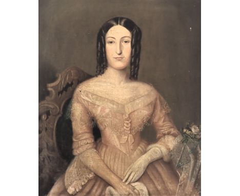 19thC British School. Half length portrait of a young lady, oil on canvas, 75cm x 62cm.