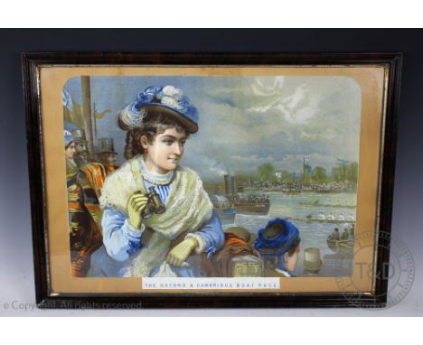 A late 19th century colour lithograph, The Oxford and Cambridge Boat Race, with advertising text for Thomas Ankers - Baker in