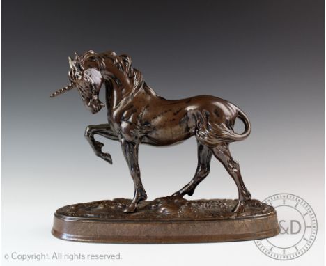 A Beswick Unicorn, model number 3021, designed by Graham Tongue, issued 1989-1992, bronze gloss, 23.5cm high