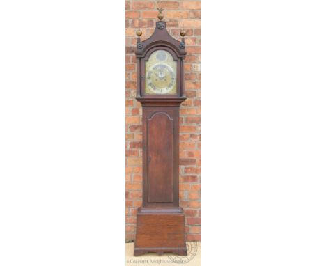 A George III eight day oak longcase clock, the brass dial with silvered Roman numeral chapter ring, subsidiary seconds and da