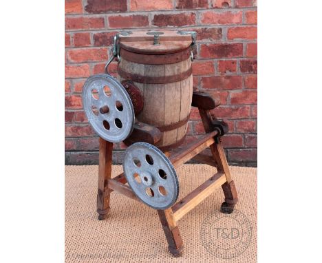A Waide & Sons vintage butter churn on stand, 87cm H