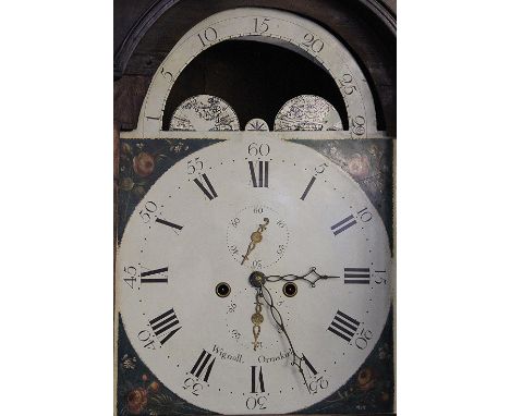 A George III and later mahogany eight day longcase clock, with later dial, painted and named Wignal Ormskirk, with associated