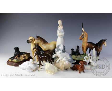 A selection of Beswick, to include; Great Dane Ch. Ruler of Ouborough, Highland pony, a dachshund, three brown glazed ponies,