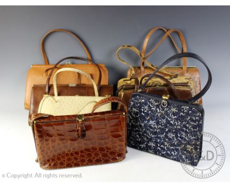 Eight assorted vintage ladies handbags including a Waldybag and further examples to include ostrich, snake skin, leather etc 