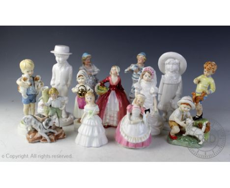 A collection of figurines, to include; Royal Worcester Monday's child is fair of face 3519, 18cm high, October 3417, 19cm hig