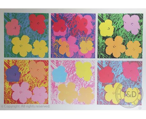 Andy Warhol - (1928-1987), Colour lithograph, Flowers - six panels as one,Printed in red at the bottom 'Nouvelles images S. A