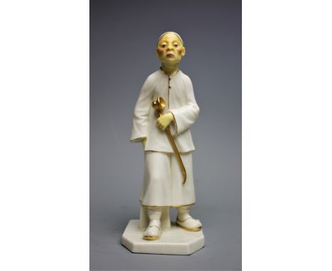 A Royal Worcester figure of an oriental man, model number 837, on canted base, printed and impressed marks, impressed and pai