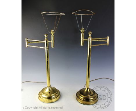 A pair of Edwardian style articulated brass desk lamps, 52cm H   CONDITION REPORT:  Lighting lots are sold as decorative item