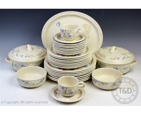 A Poole Pottery Springtime pattern fifty three piece dinner service, decorated with flowers and butterflies (53) 