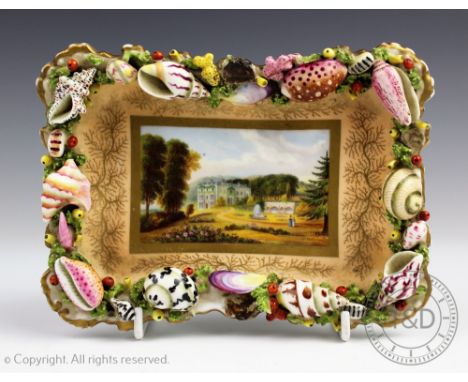 A 19th century Chamberlains Worcester 'Hollymount' hand painted poche vide, decorated with a central hand painted panel of a 