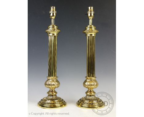 A pair of brass fluted Corinthian column table lamps, 45cm   CONDITION REPORT:  Lighting lots are sold as decorative items on