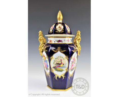 A porcelain vase and cover in the style of James Giles, probably Chamberlains Worcester, the hexagonal vase, decorated with r