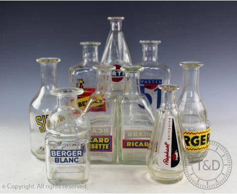 A selection of vintage French advertising bottles to include Martini, Berger, Pastis, Ricard and Suze etc (9)