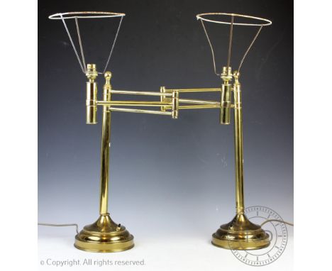 A pair of Edwardian style articulated brass desk lamps, 52cm H   CONDITION REPORT:  Lighting lots are sold as decorative item