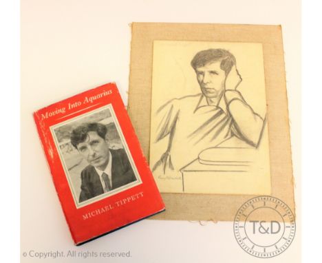 Guy Worsdell (1908-1978), Pencil on paper, Sketch of Sir Michael Tippett - Composer,Signed, 26.5cm x 19cm, Mounted onto canva