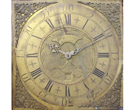 A George III 30 hour oak longcase clock, the brass dial with Roman numeral chapter ring, date aperture and signed T Stoner De