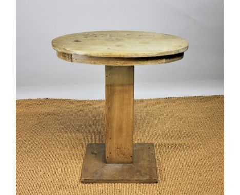 A late Victorian pine oval occasional table, on square column and base, 77cm H x 74cm W x 51cm D; a 1940's vintage oak pedest