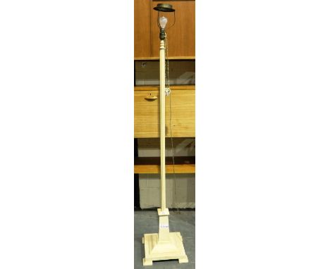 Painted metal floor lamp on a square base, H: 184 cm. All electrical items in this lot have been PAT tested for safety and ha