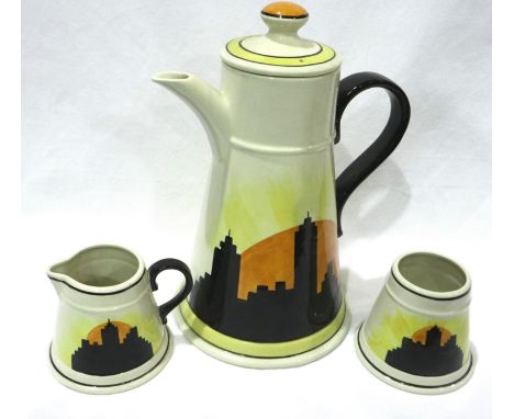 Carlton coffee pot in the World Trade Centre Manhattan pattern, H: 29 cm, no cracks or chips. P&amp;P Group 2 (£18+VAT for th