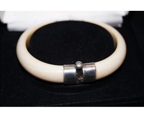 Silver mounted bone bangle 