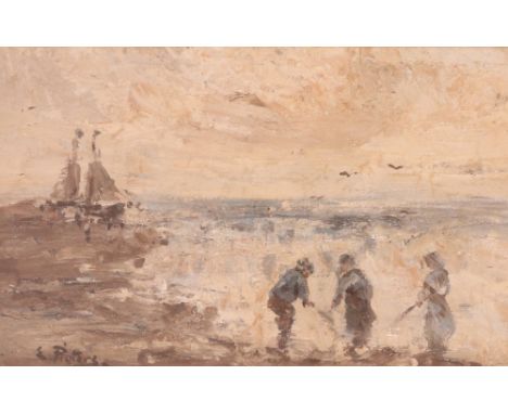 Evert Pieters (Dutch 1856-1932)Figures on a beachSigned Oil on panel19.5 x 29.5cm; 7½ x 11¾in++Panel stable, some brown disco