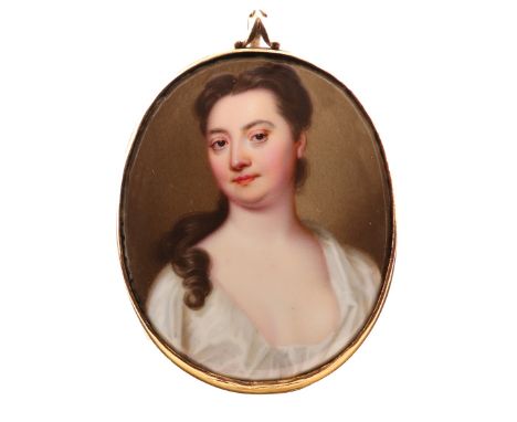 Christian Friedrich Zincke (German 1683-1767)Portrait miniature of a lady, head and shoulders, in a white décolleté dressEnam