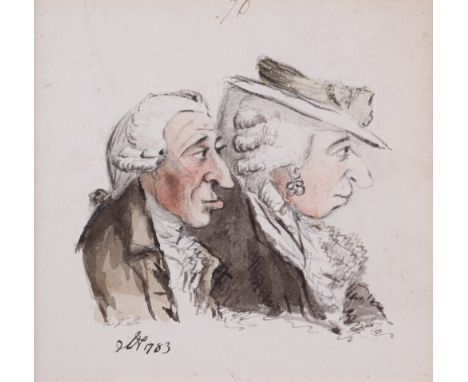 John Nixon (c.1750-1818)Caricature portrait of a lady and gentleman in profileSigned with initials and dated 1783Pen, ink and