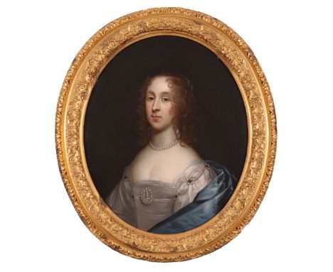 After Cornelius Johnson Portrait of Mary, Lady Harbord (c.1600-1664)Head and shoulders, wearing a white dress, adorned with p