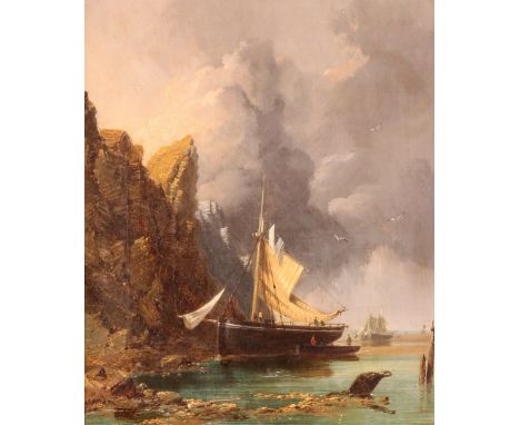 Edmund John Niemann (1813-1876)A fishing smack on a rocky coastSignedOil on canvas30.5 x 25.5cm; 12 x 10in++Unlined, slight s